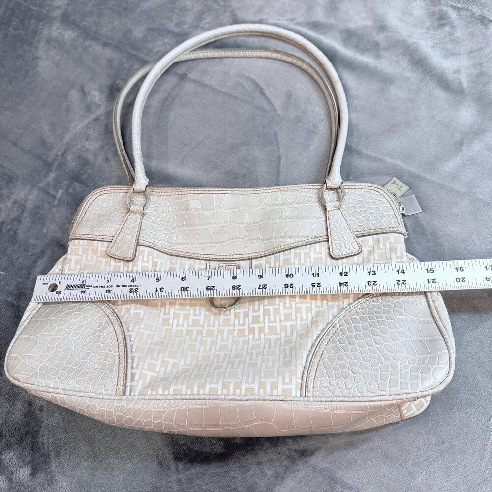Tommy Hilfiger Monogram Textured Trim Leather Shoulder Bag Beige/White - Picture 4 of 11
